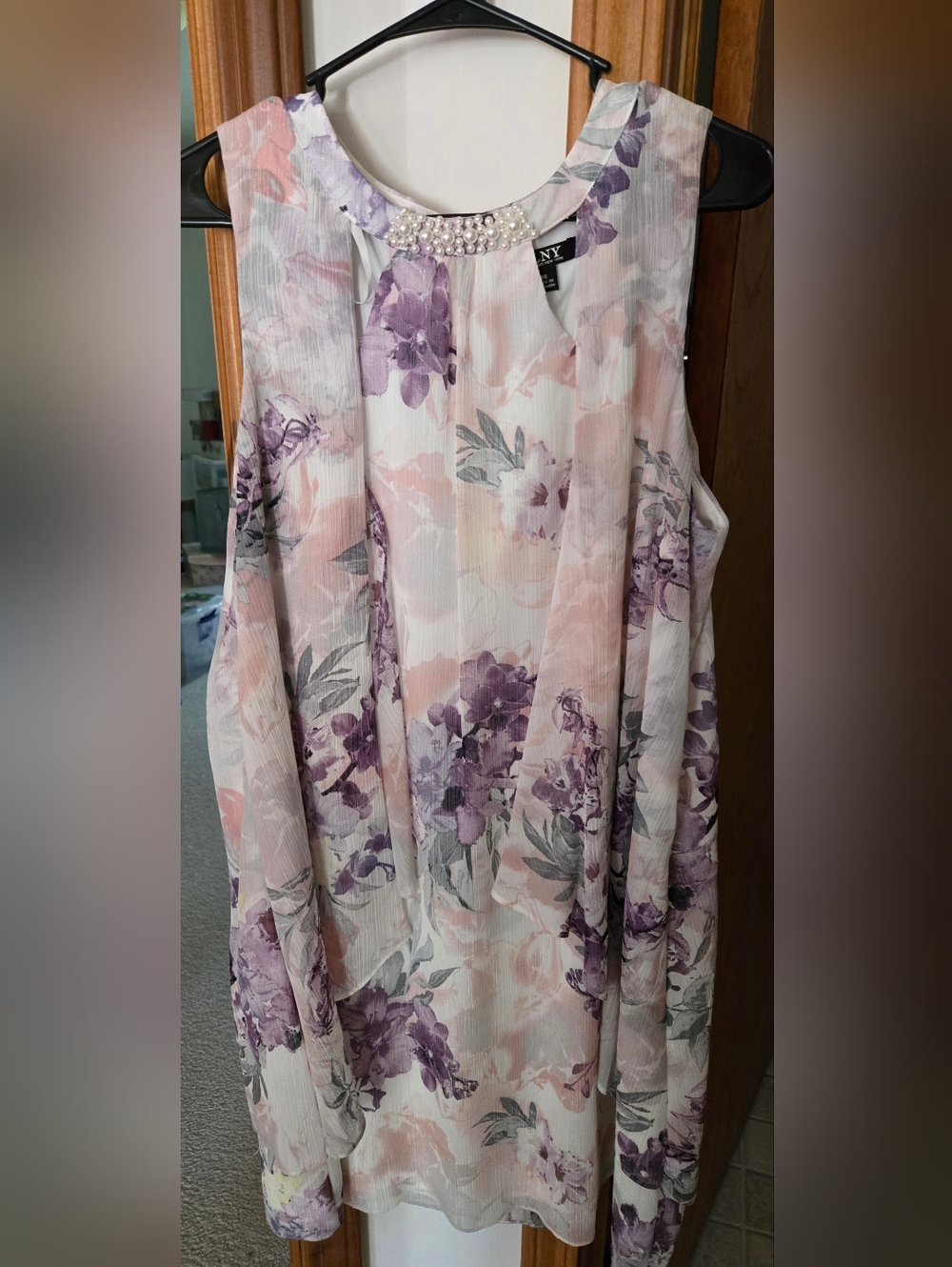 NY Collection Floral Sleeveless Dress in Pink & Lavender
